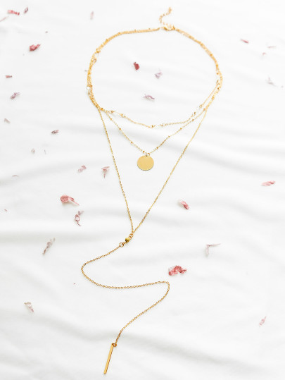 Gold Layered Bar Pendant Necklace