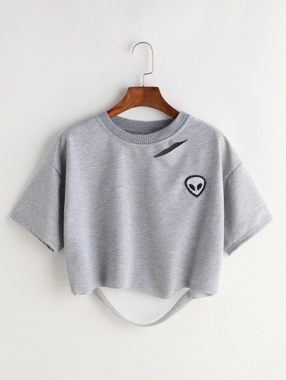 Grey Alien Patch Crop strappato la maglietta