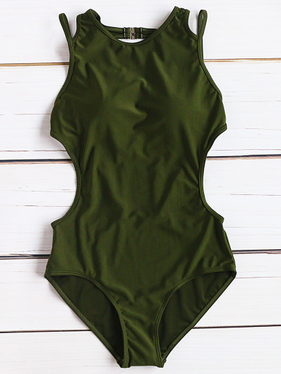 Armee Grüne Seite Ausschnitt Sexy Monokini