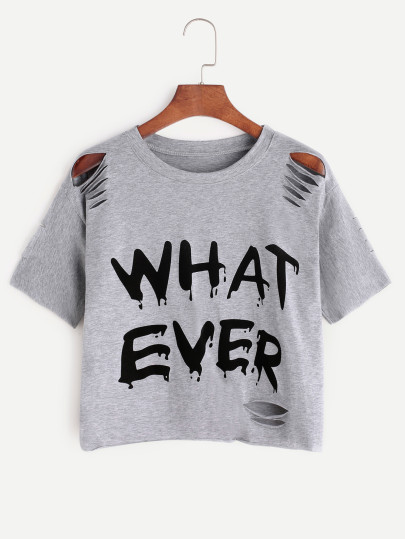 T-Shirt mit Buchstabe und Rissen