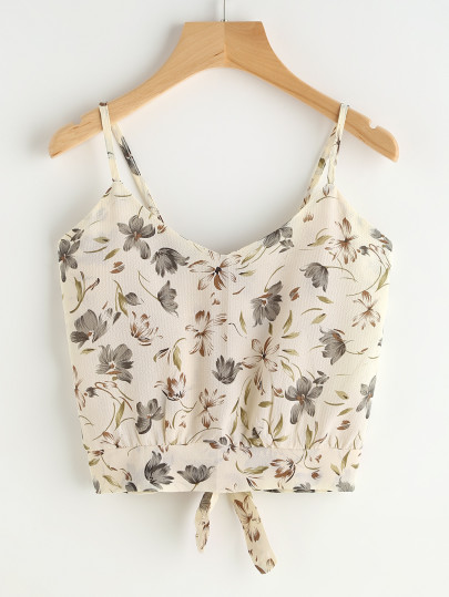 Calico Print Knot Back Cami Top