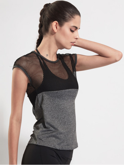 Contrast Fishnet Mesh Gym T-Shirt