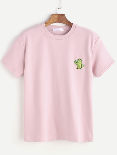 T-Shirt mit Kaktus Stickerei
