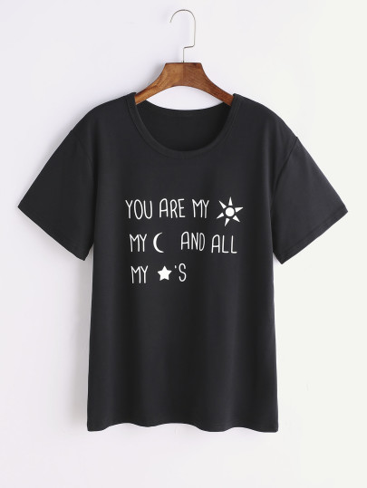 Camiseta con estampado de slogan - negro