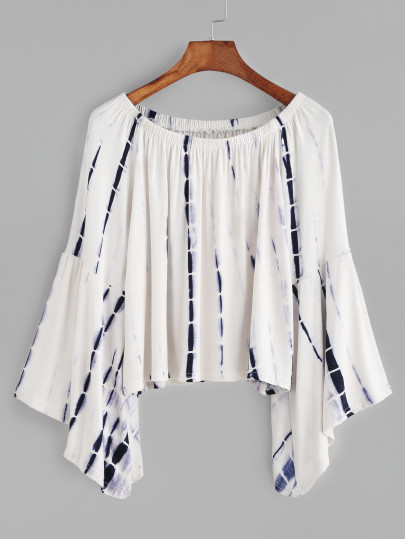 Water Color Boat Neck Bell Sleeve Top