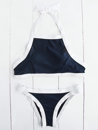 Set bikini de halter y ribete en contraste