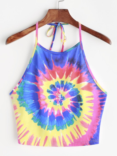 Spiral Tie Dye Print Tie Halter Top
