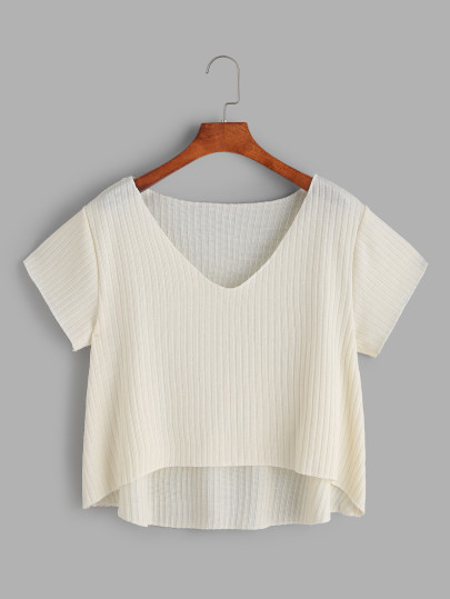 Camiseta de punto asimétrica con cuello en V - albaricoque