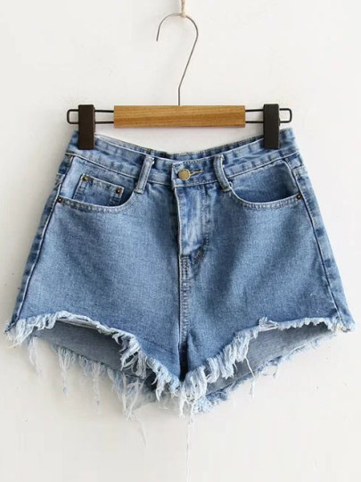Blaue ungesäumte Jeans Shorts