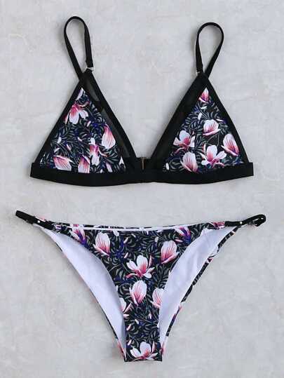 Floral Print Triangle Bikini Set