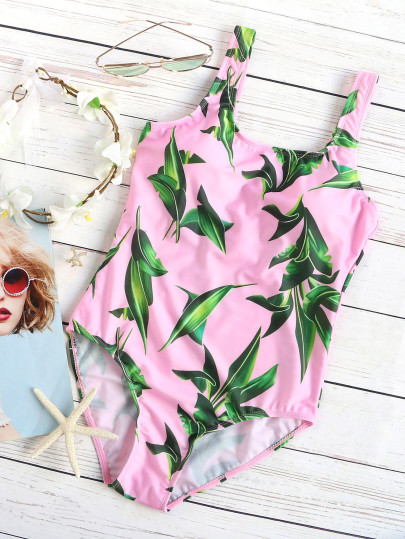 Leaf Print One-Piece Swimwear