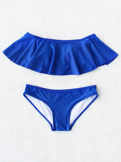 Blu Ruffle fuori dalla spalla Bikini