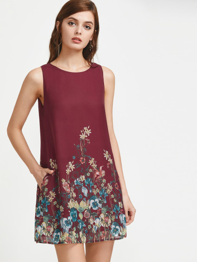 Vestido con estampado con bolsillo en la parte delantera y espalda con abertura