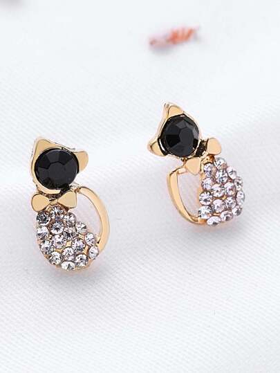 Orecchini a forma di gatto con strass