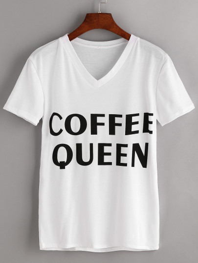 Weißes V-Ausschnitt-Druck-T-Shirt
