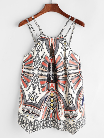 Tribal Print Asymmetric Hem Cami Top