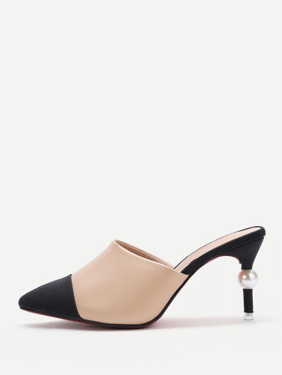 Apricot Contrast Point Toe PU Heeled Slippers