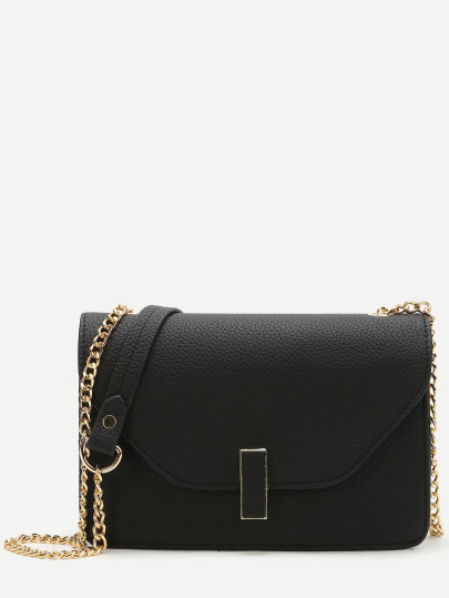 Bolso de hombro pu con solapa - negro