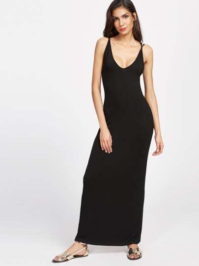 Double Strap Crisscross Back Plunging Cami Dress