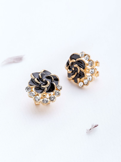 Pendientes en forma de flor con tachuelas - negro