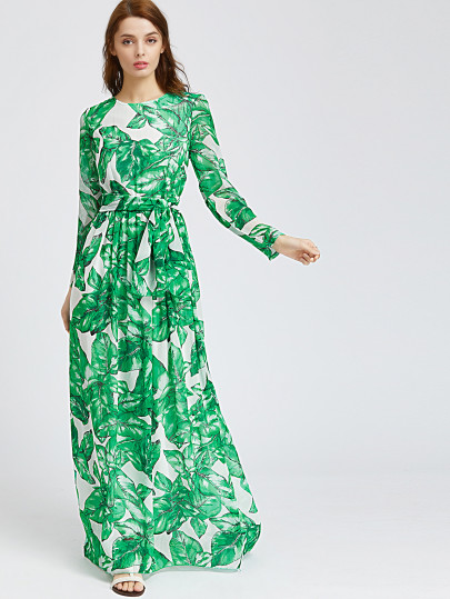 Palm Leaf Print Maxi Dress