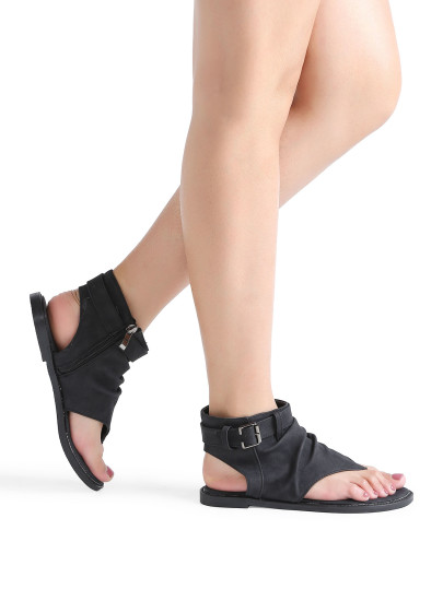 Black Toe Post Buckle Detail Flat Shoes