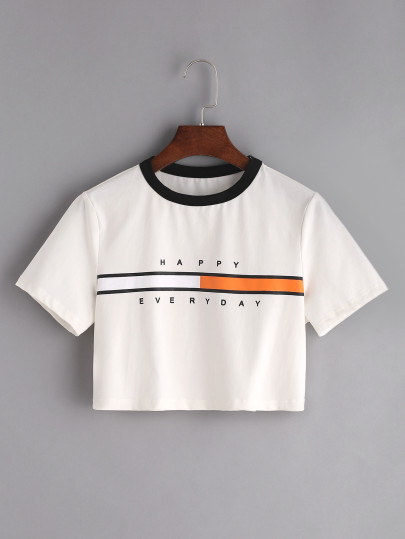 Camiseta corta con estampado - blanco