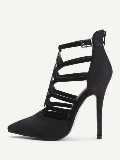 Black Cutout Zipper Back Stiletto Heels