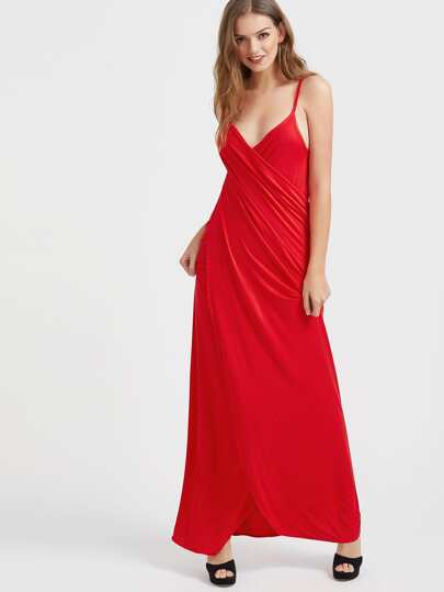 Ruched Surplice Front Backless Draped Cami Dress