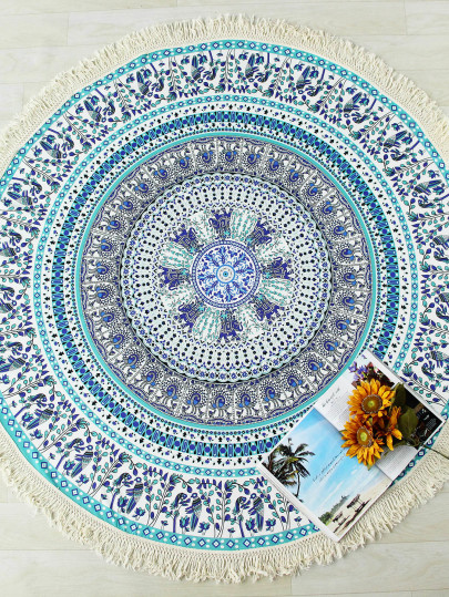 Green Leaf Stampa Fringe progettano intorno Beach Blanket