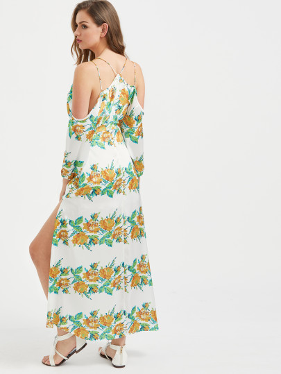 Blumendruck Kleid mit nackten Schultern zu öffnen - weiß