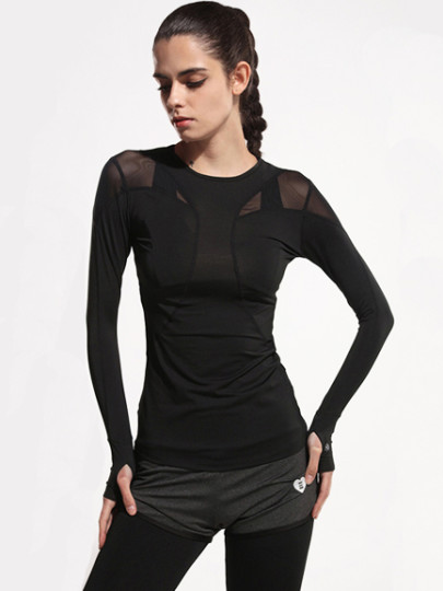 Active Mesh Paneled Gym T-Shirt With Thumb Holes