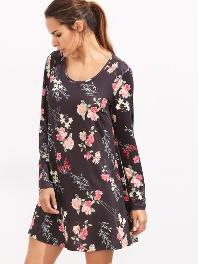 Multicolor Floral V Neck Short Sleeve Dress