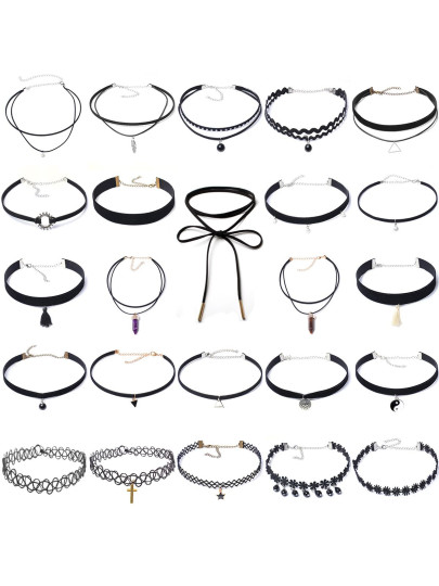 Black Mixed Charm Choker Set