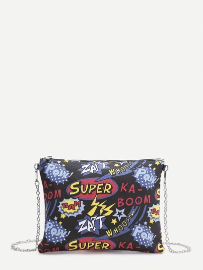 Bolso con estampado de letra con cadena - multicolor