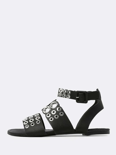 Double Band Grommet Sandals BLACK