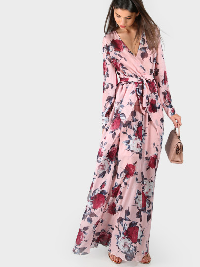 Kreuz Kleid mit Blumenmuster mit langen Ärmeln