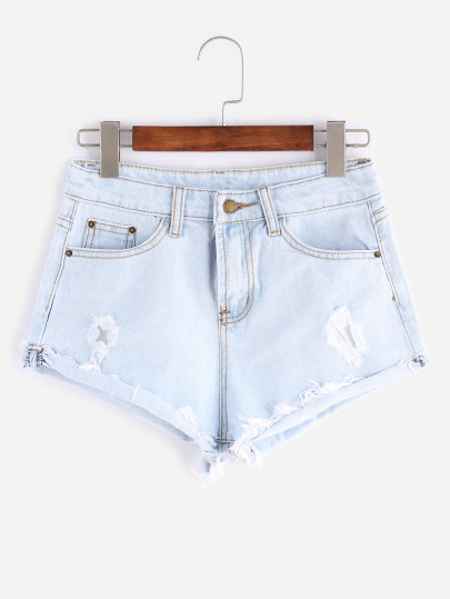 Pantaloncini Pale Blue sfilacciato Cuffed Denim