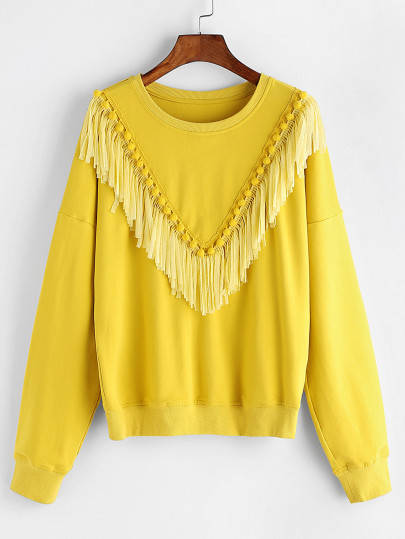 Gelbes Tropfen-Schulter-Franse-Ordnungs-Sweatshirt