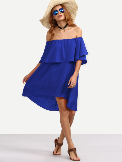 abito asimmetrico con volant - Blu