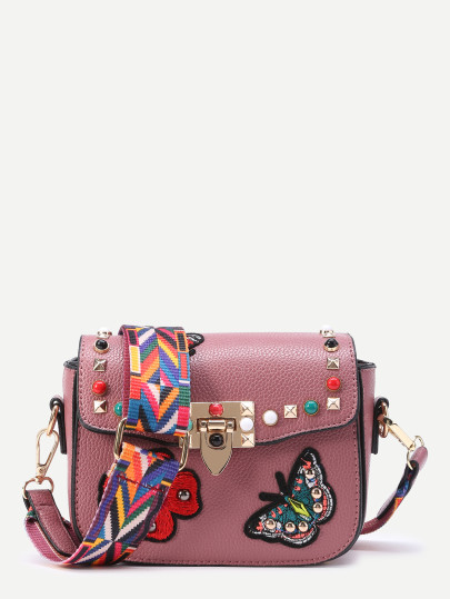 Studded And Butterfly Embroidery Shoulder Bag