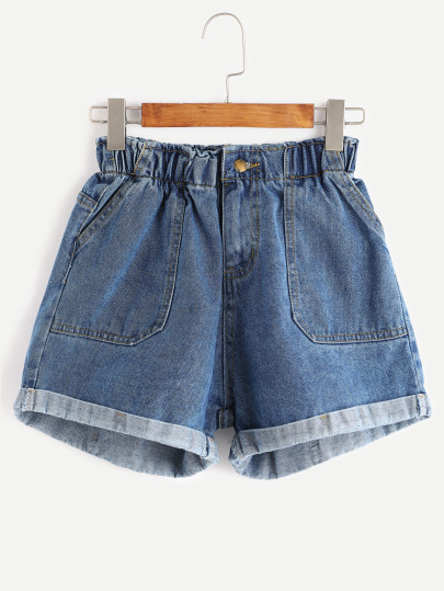 Shorts cintura elástica en denim - azul