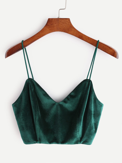 Top de tirante de terciopelo de espalda con cremallera-verde