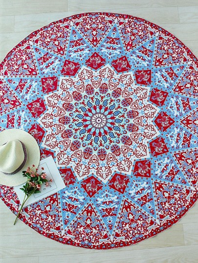 Red stampa geometrica Boho rotonda Beach Blanket