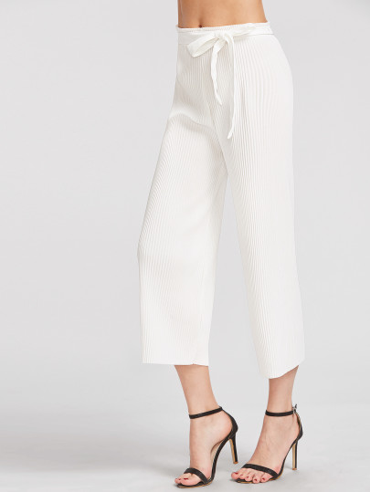 Pleated Wide Leg Pants With Belt