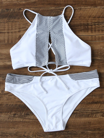 A strisce bianco Particolare ritaglio anteriore Bikini