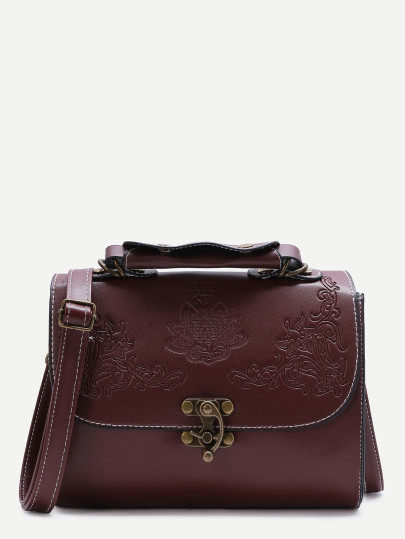 Crossbody Tasche mit Blumen Prägung im Vintage Stil -braun