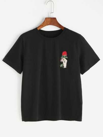 Rose Embroidered Tee
