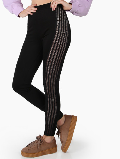 Striped Fishnet Side Skinny Pants