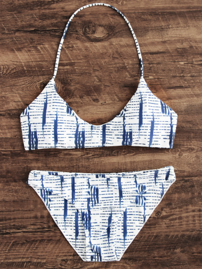 Bianco a strisce Stampa Halter Bikini